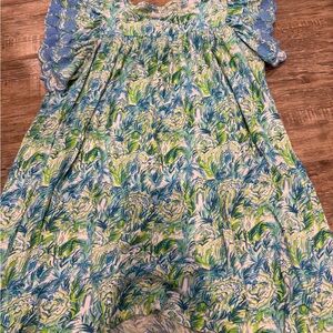 Girls size XL (12-14) blue and green Lily Pulitzer Dress with flower embroidery